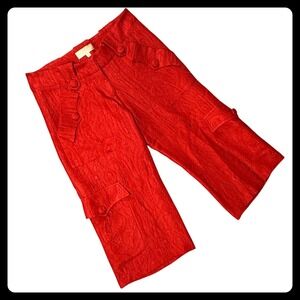 Cat Swanson Y2K‎ Red Capri Cropped Pants Paisley Jacquard Button Detail Sz 4